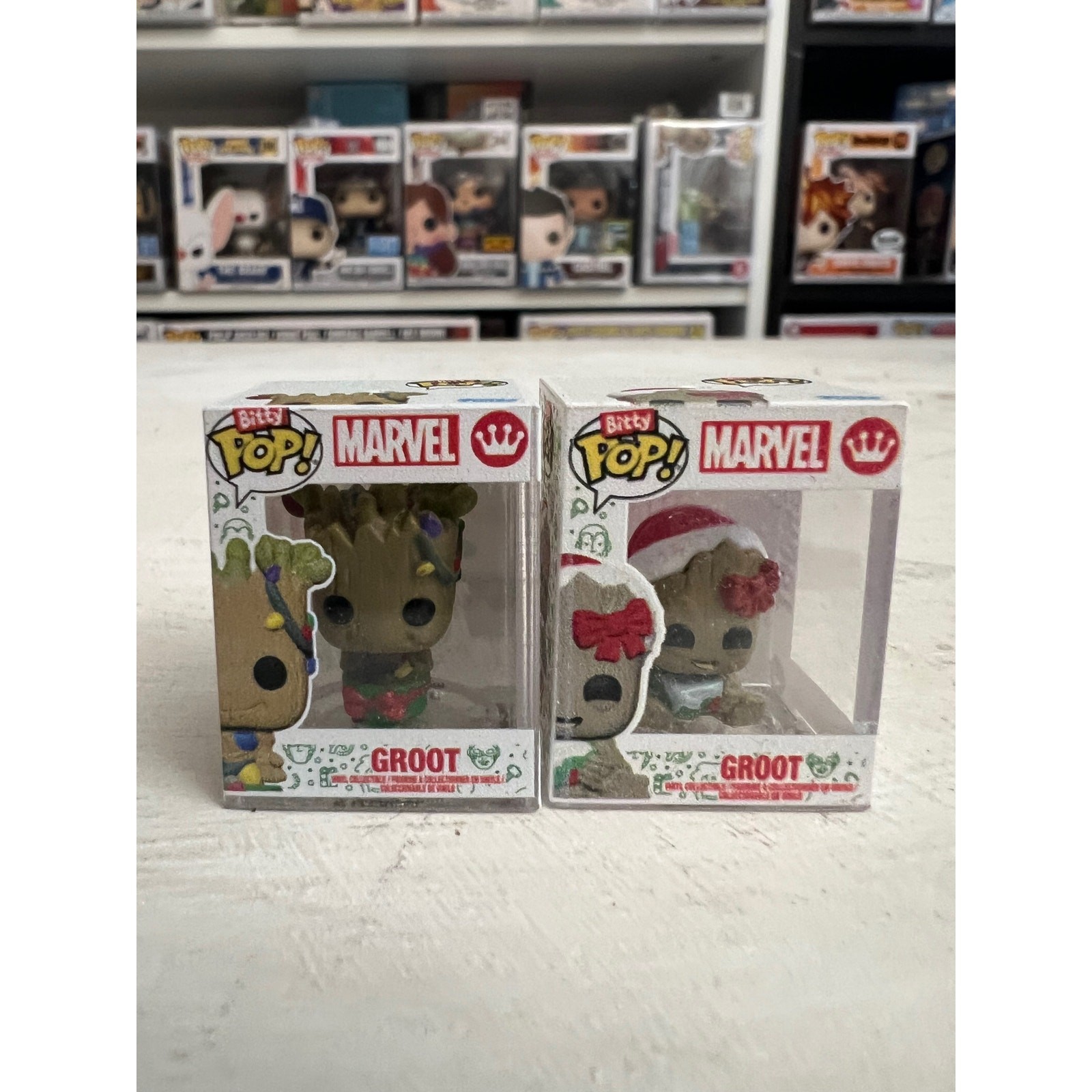 2 BITTY Holiday Groot 1″ Funko Pops Marvel MCU Guardians Galaxy Christmas Disney