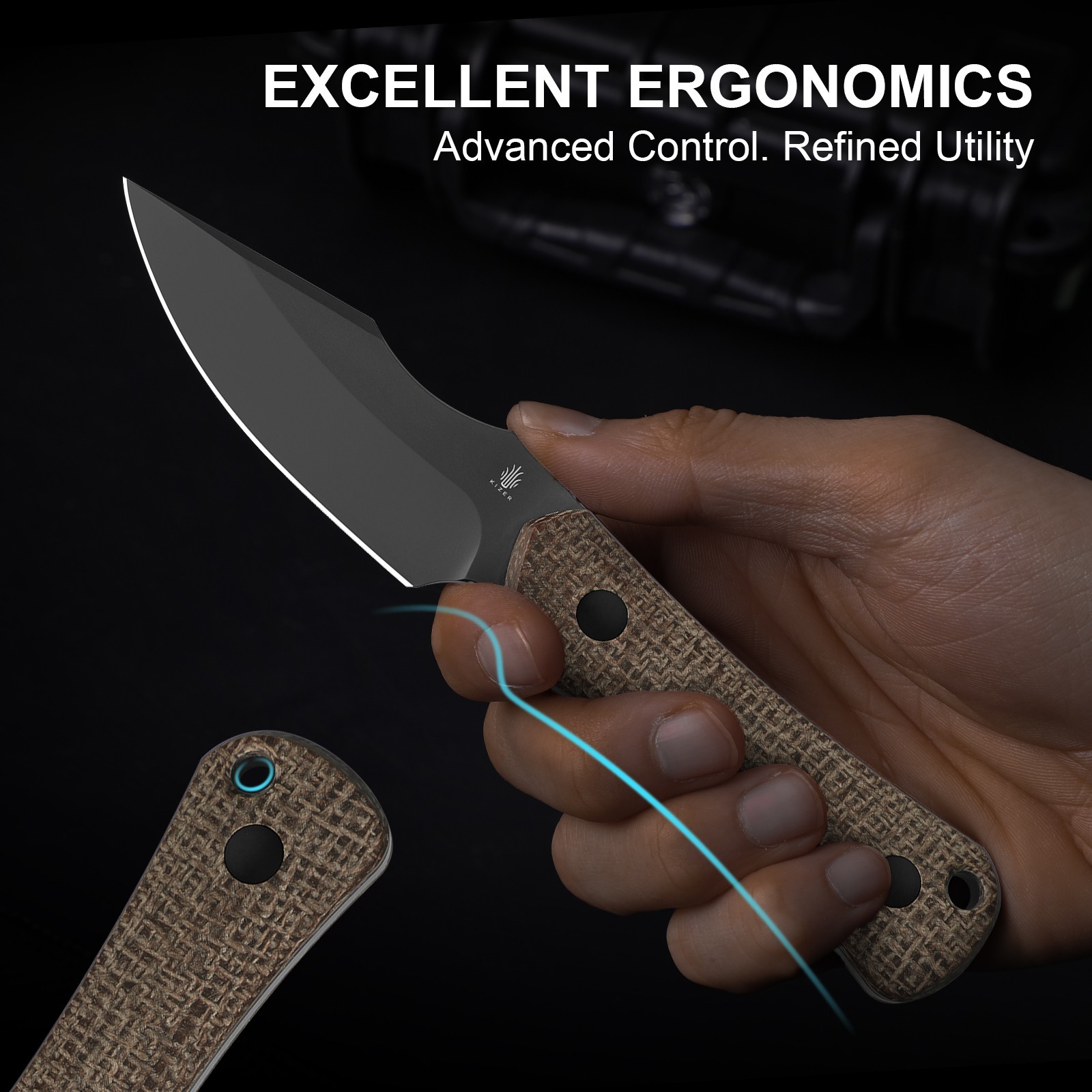 Kizer Bone Fixed Knife 3V Blade Micarta Handle With Kydex Sheath 1122A1 Camping
