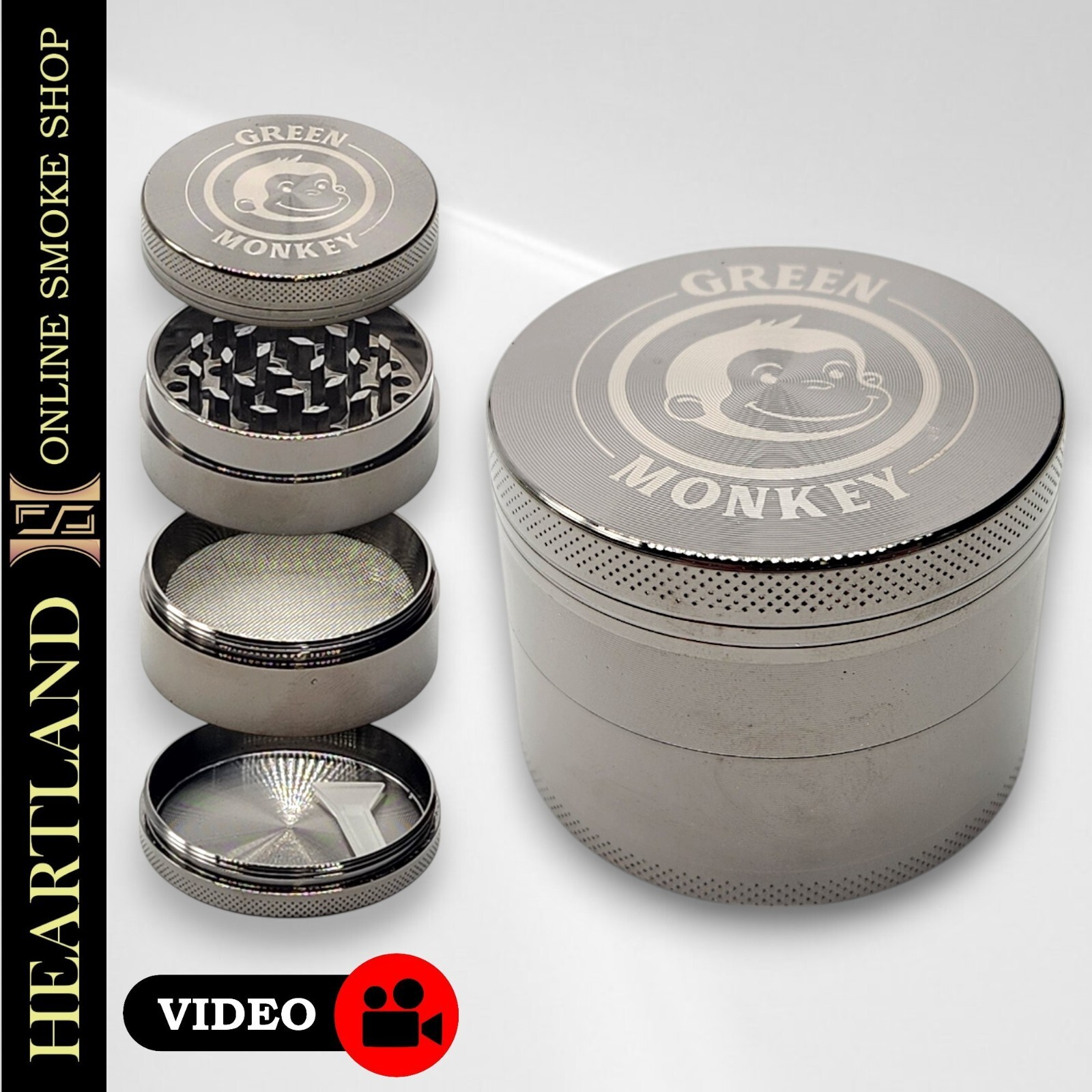2″ Green Monkey 50mm Premium Quality 4 Piece Zinc Herb Spice Grinder GUNMETAL