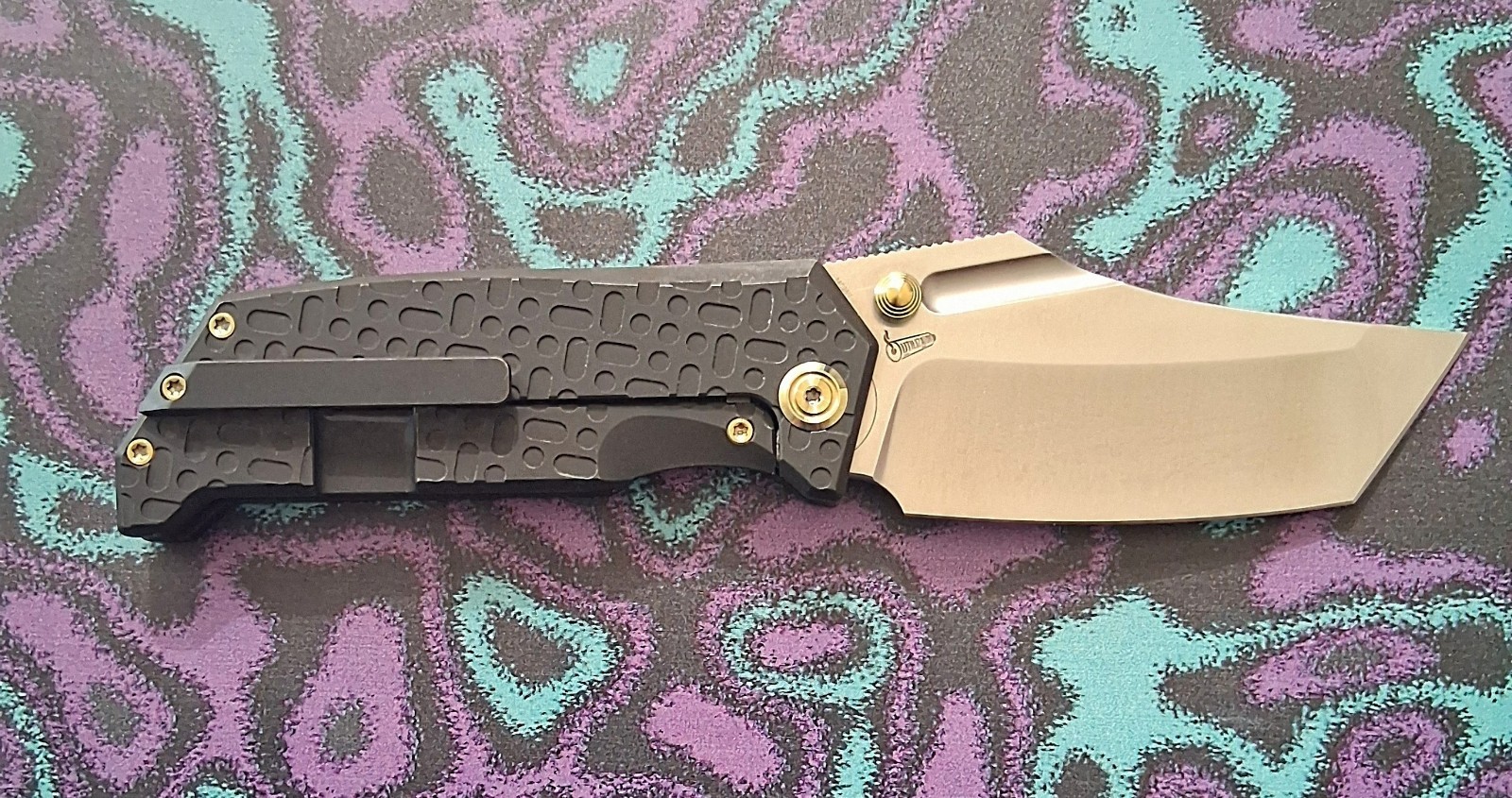 Kubey Hamster Frame Lock Folding Knife Black Titanium Handle 3.46″ Satin 14C28N
