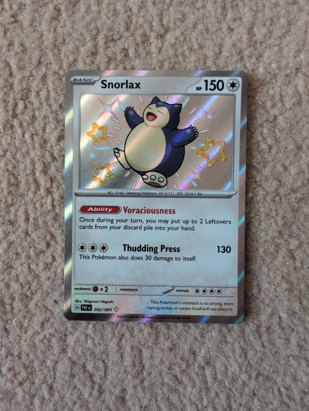 Pokemon Shiny Snorlax 202/091 SV Paldean Fates
