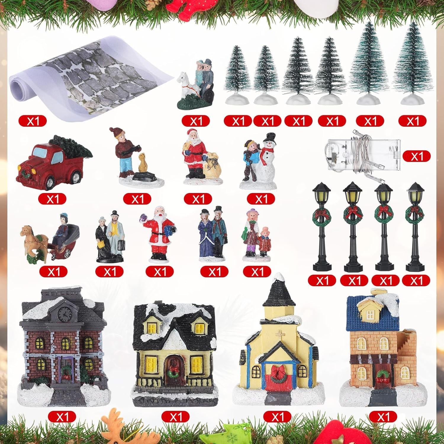 27 Pcs Christmas Village Sets Figurines Decoration LED Lighted Village Houses Co