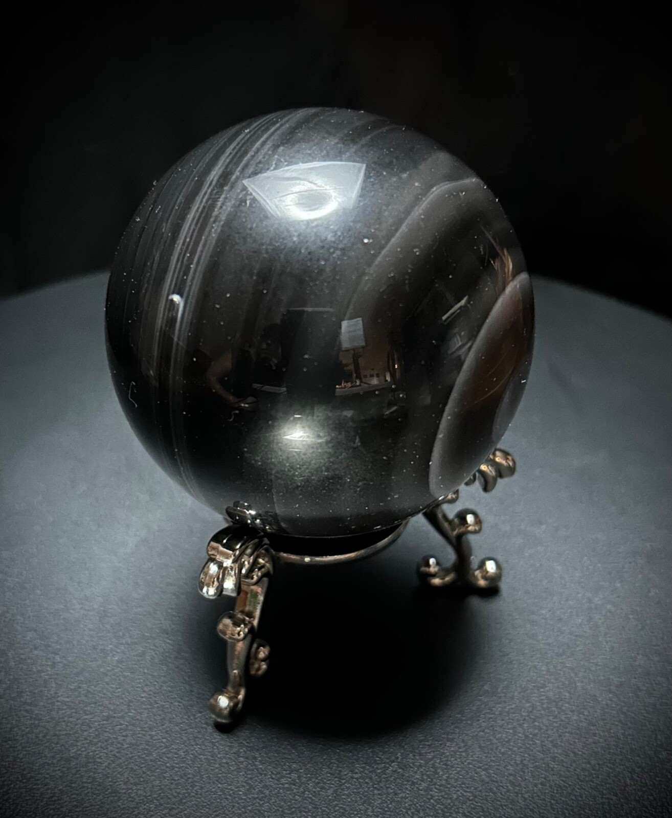 2.93″ Rainbow Obsidian Sphere With Metal Stand 1lb 2.2oz