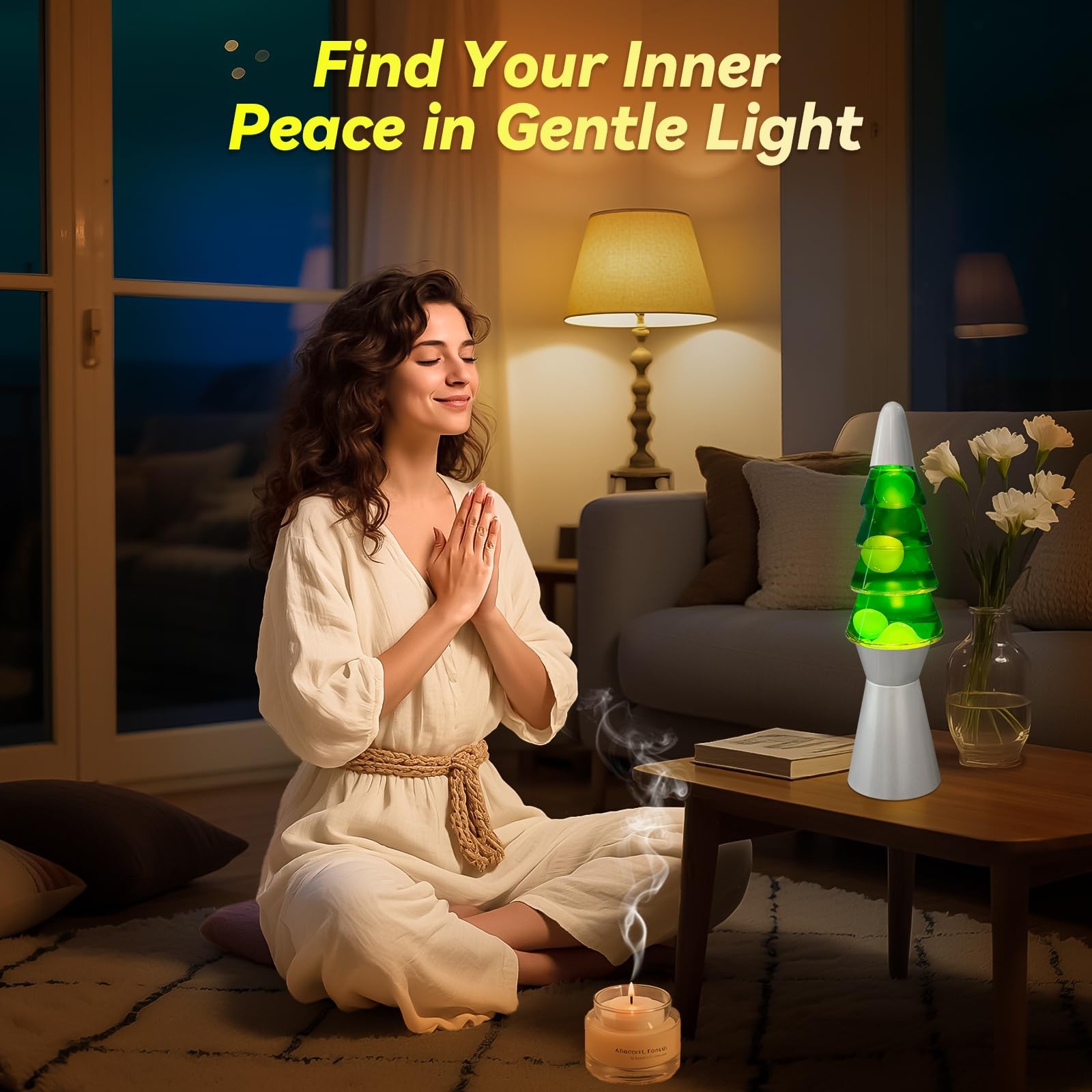 Liquid Motion Lamp Tree Mood Lighting Night Light Green Water & White Wax 13….