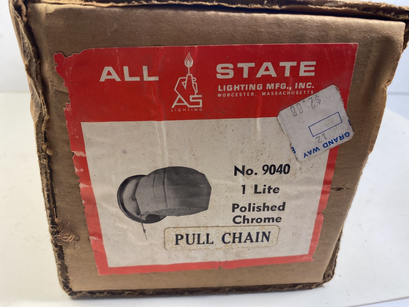 Vintage NIB All State Polished Chrome No. 9040 Pull Chain Light Fixture