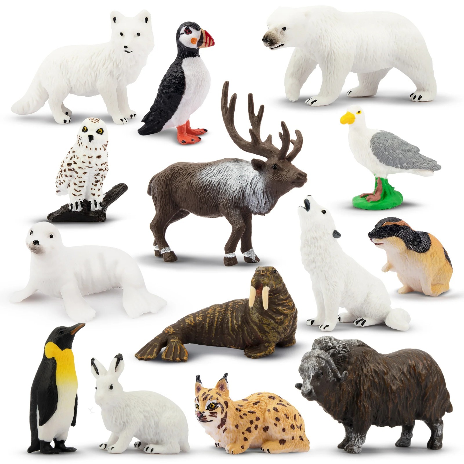 Toymany 14-piece Set of Mini Polar Animal Realistic Collectible Hand Toys Gift