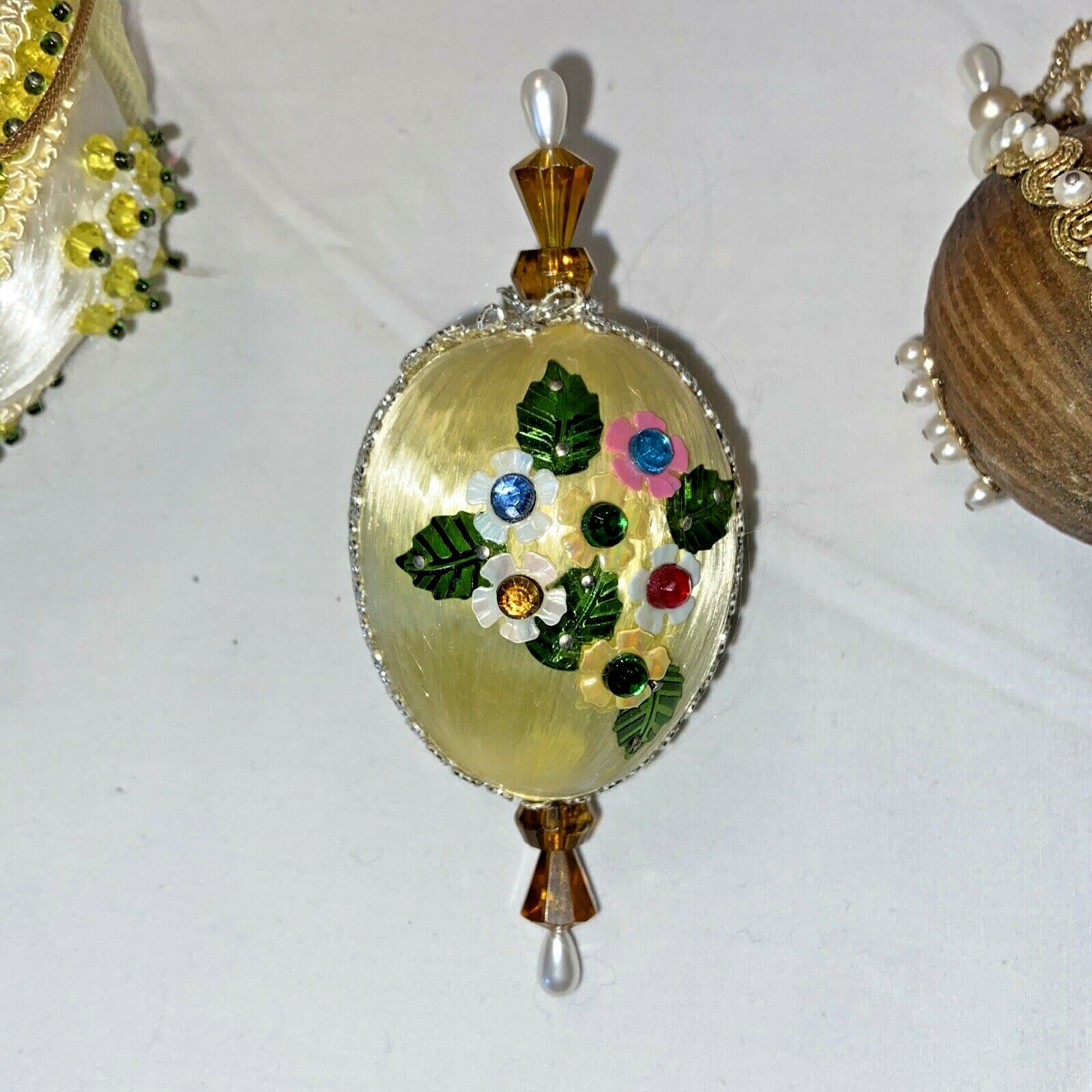Vintage Christmas Easter Handmade Beaded Sequins 8 Push Pin Egg Ball Ornaments