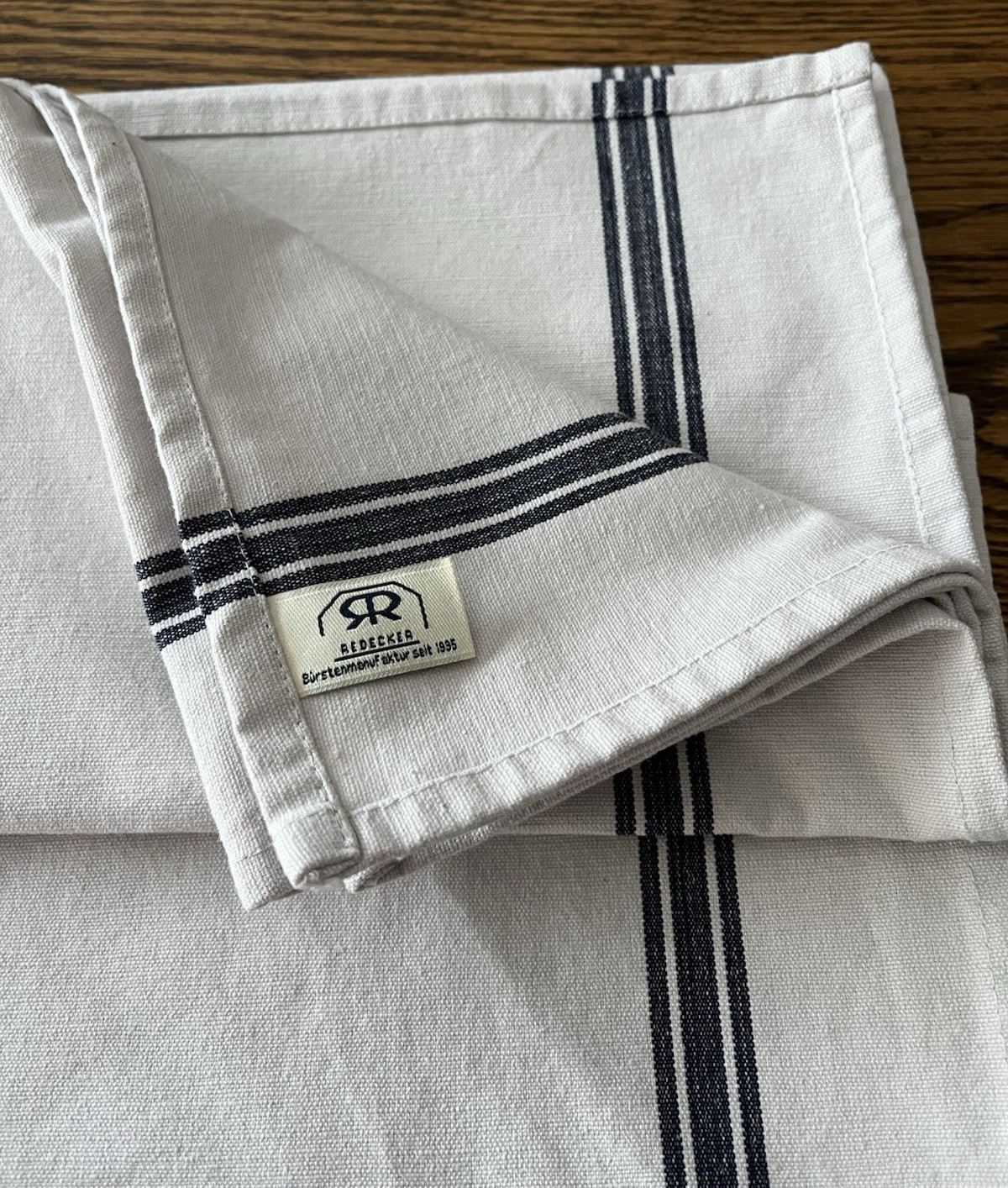 2 Redecker Kitchen Tea Hand Towels Heavy Cotton Navy Blue Stripes 18.5 x 22.5