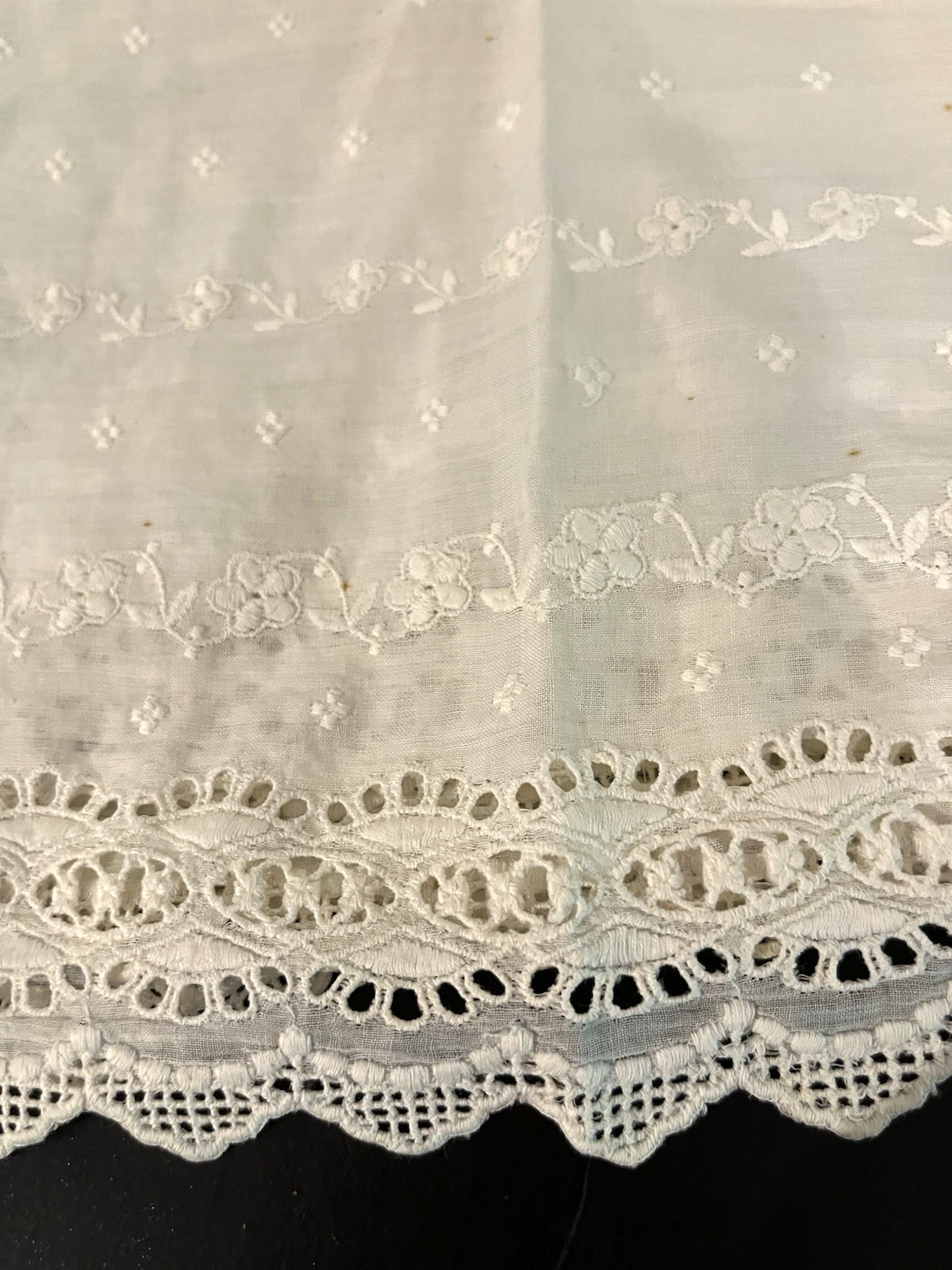 Antique Sheer White Cotton Fabric Hand Embroidered, Slip Project, 24″ x 2yd. 28″