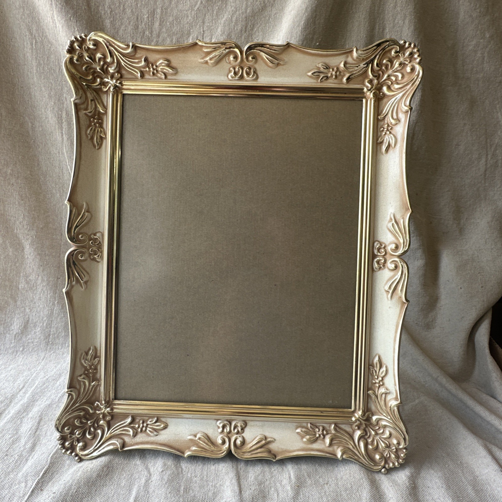 Vintage Ornate Off-White And Gold Metal Picture Frame 11×14” Photo Mid Century