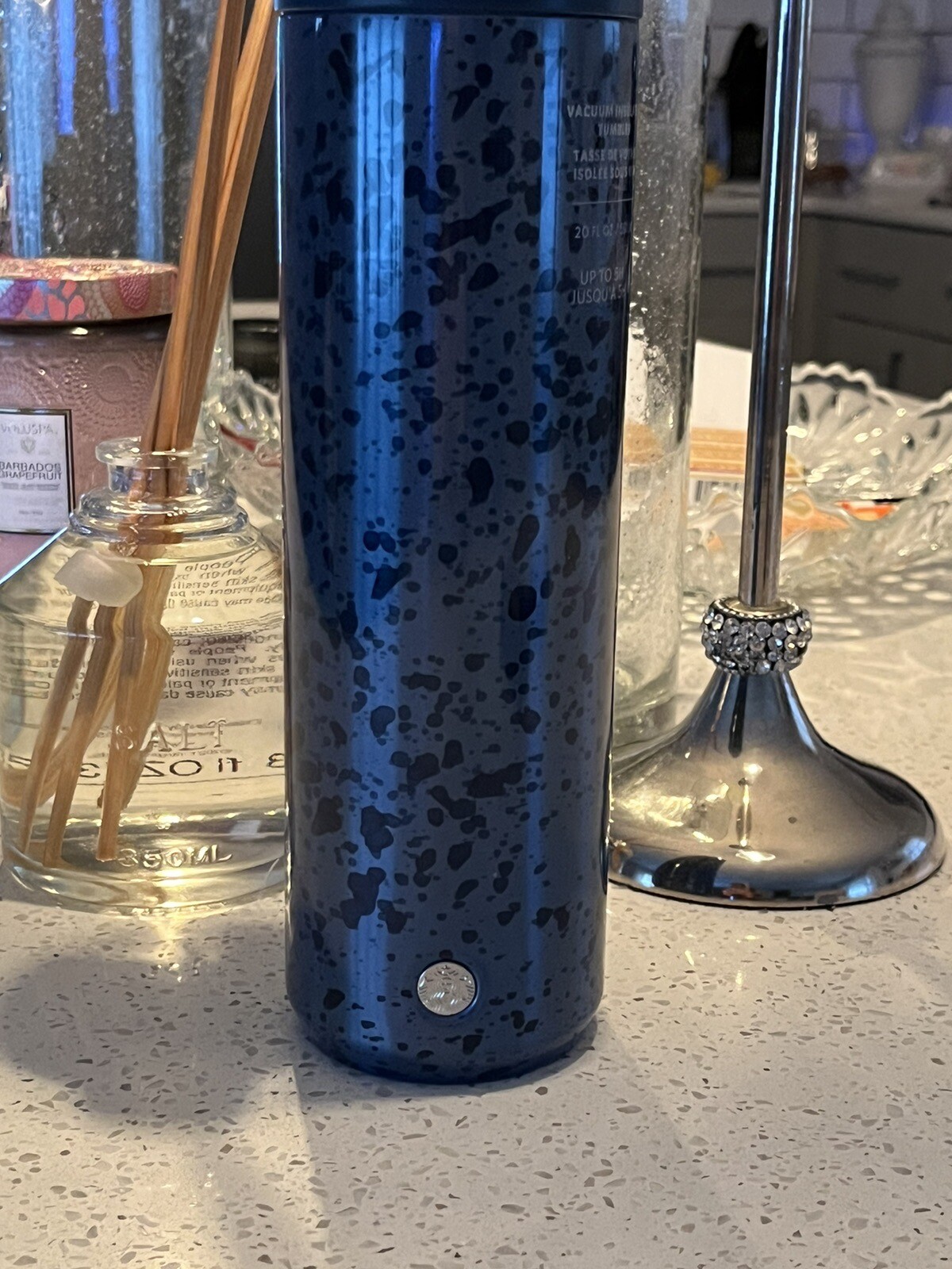 STARBUCKS TUMBLER MIDNIGHT BLUE SPECKLED PRINT HOT/COLD DRINKS 20 FL. OZ. NEW