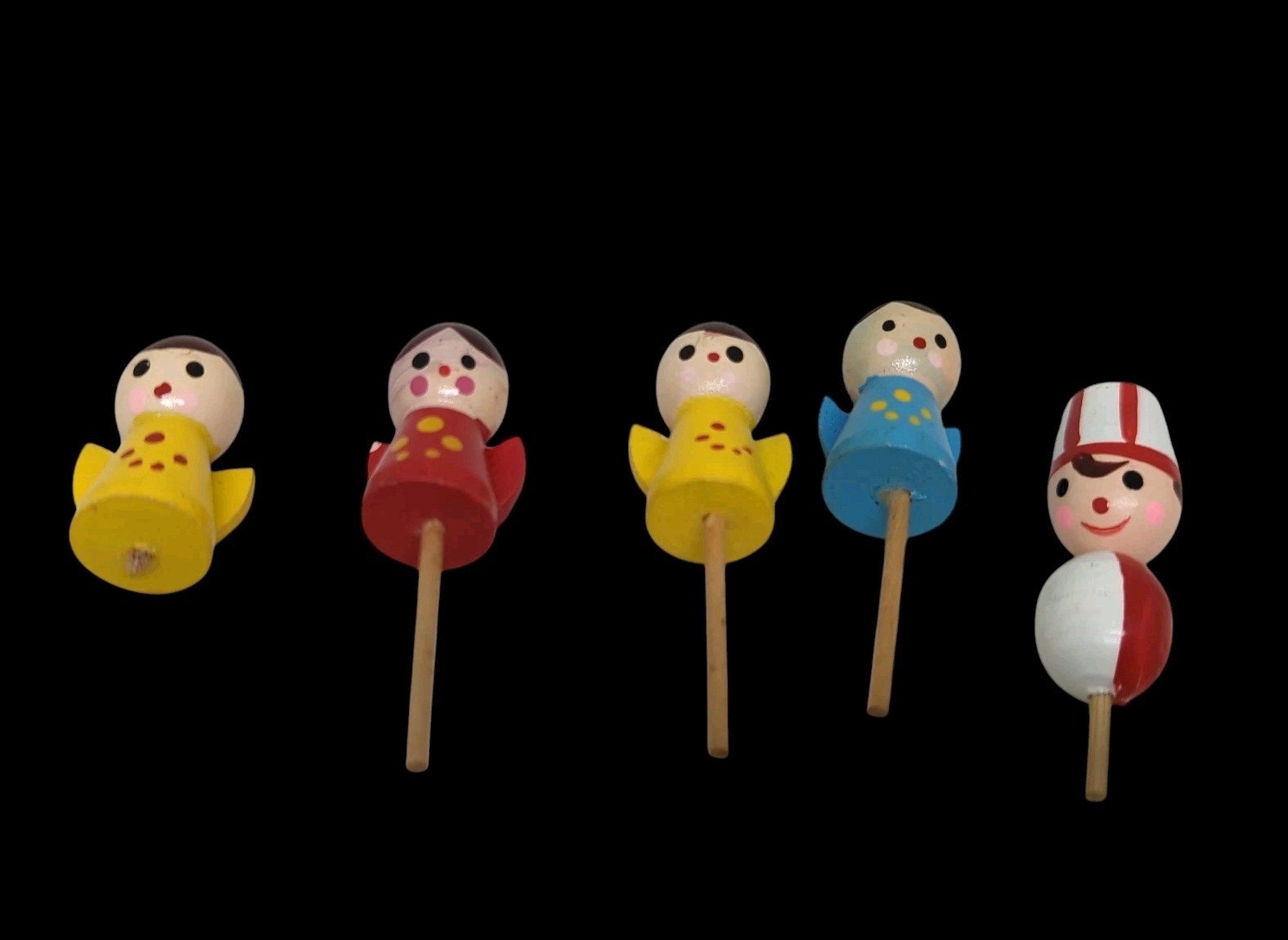 Lot 5 Wooden Angels Clown Cake Decorating Mini Candle Holder Japan VTG READ