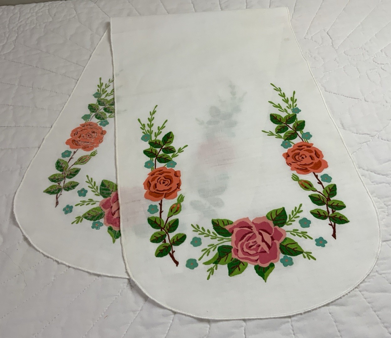 Vintage Dresser Scarf, Poly Cotton Blend, Printed Flower Design