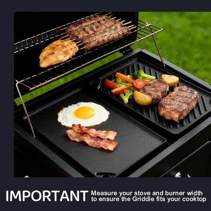 Cast Iron Griddle Reversible Grill Non Stick Heavy Duty Versatile Cookware New