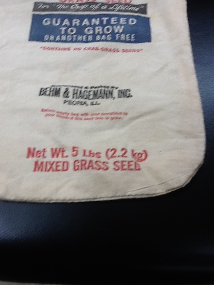 Lifetyme Mixed Grass Seed Empty Bag Behm & Hagemann Peoria Il 5 lbs Vintage?