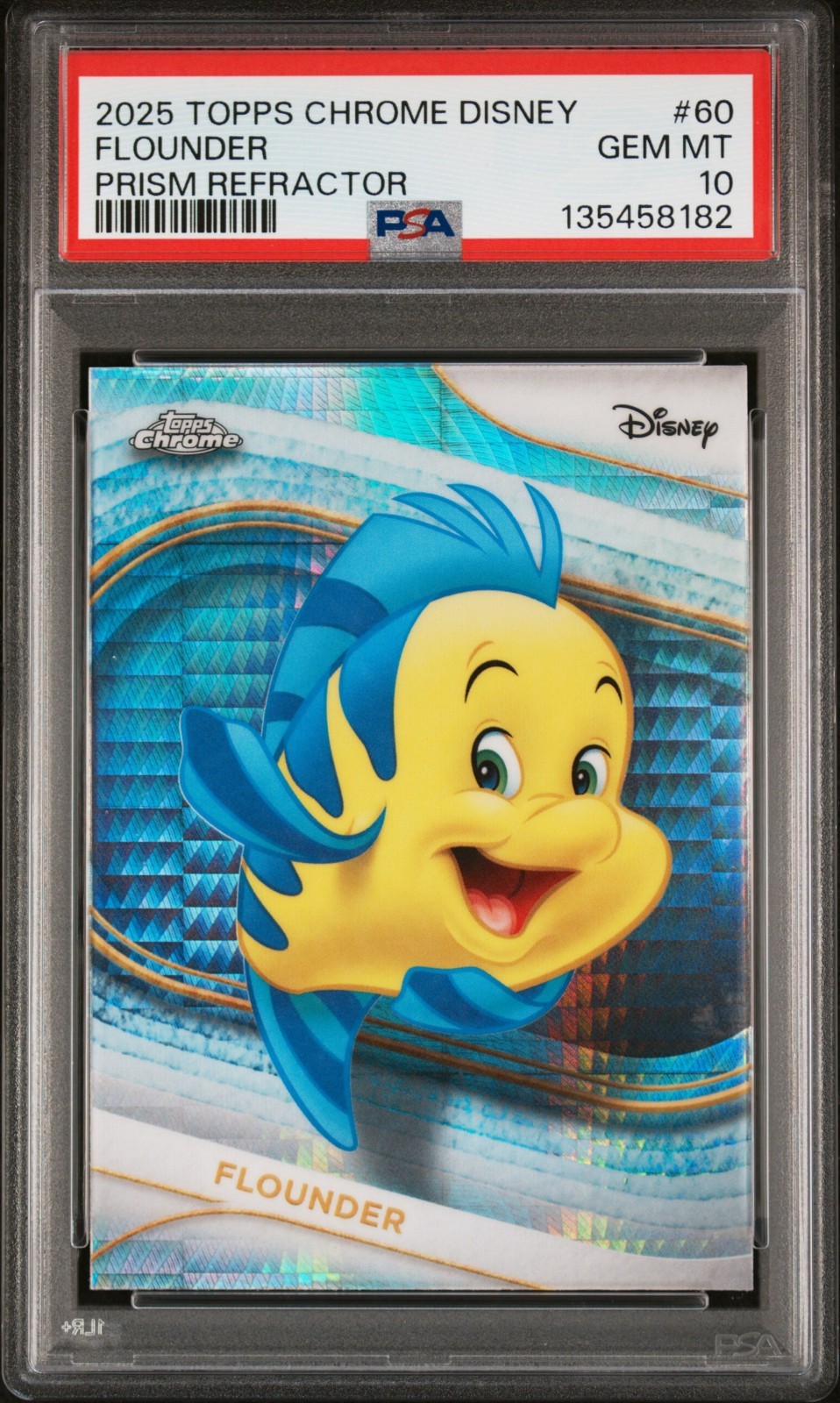 FLOUNDER 2025 TOPPS CHROME DISNEY PRISM REFRACTOR #60 PSA 10 GEM LITTLE MERMAID