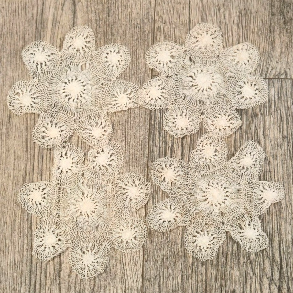 Antique Tenerife Lace dollies Tenerife wheel lace or spiderweb lace starburst x4