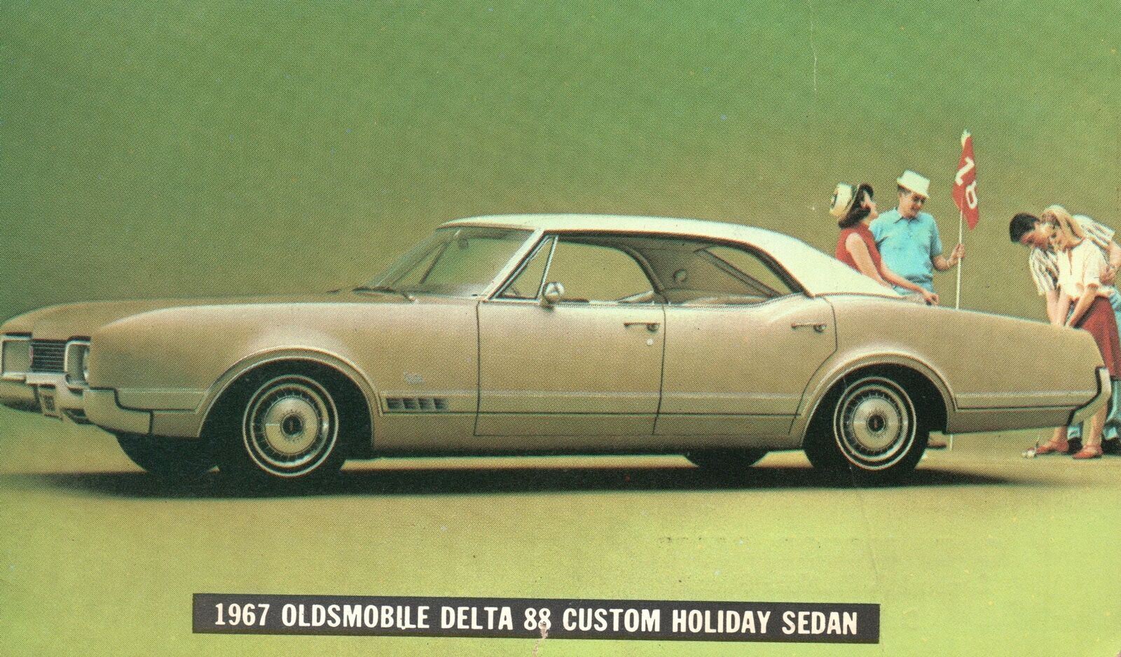 Vintage Postcard 1967 Oldsmobile Delta 88 Holiday Sedan C.D. Motors Delphos Ohio