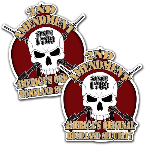 2ND AMENDMENT SKULL Adhesive Vinyl Stickers Homeland Security 2 Pack 5″ tall