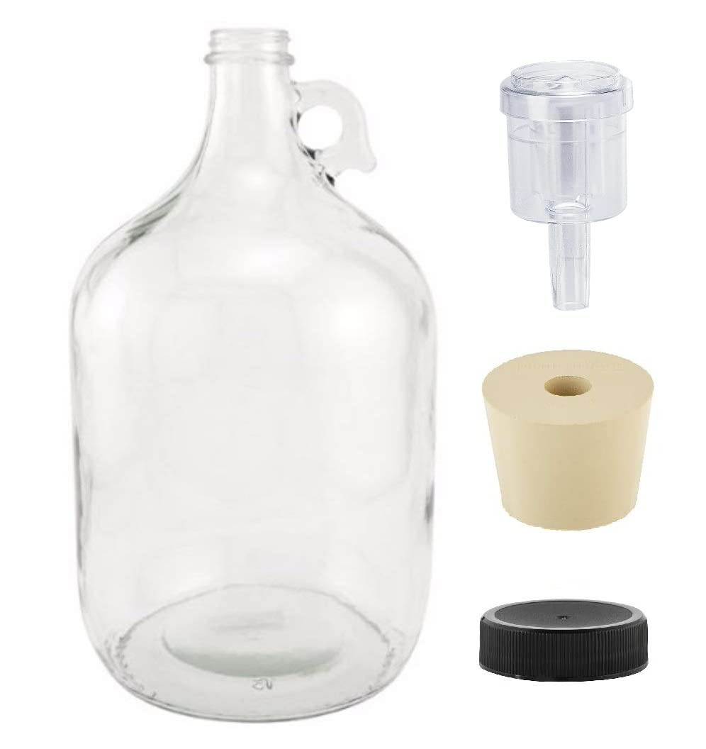 1 Gallon Glass Fermenting Jug with Handle, 6.5 Rubber Stopper, 2-Piece Airlock,