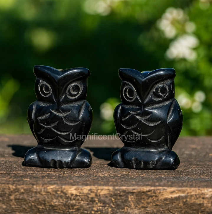 1.5 inches Natural 1PC Owl Carved Black Obsidian Healing Decor Art Display Gifts