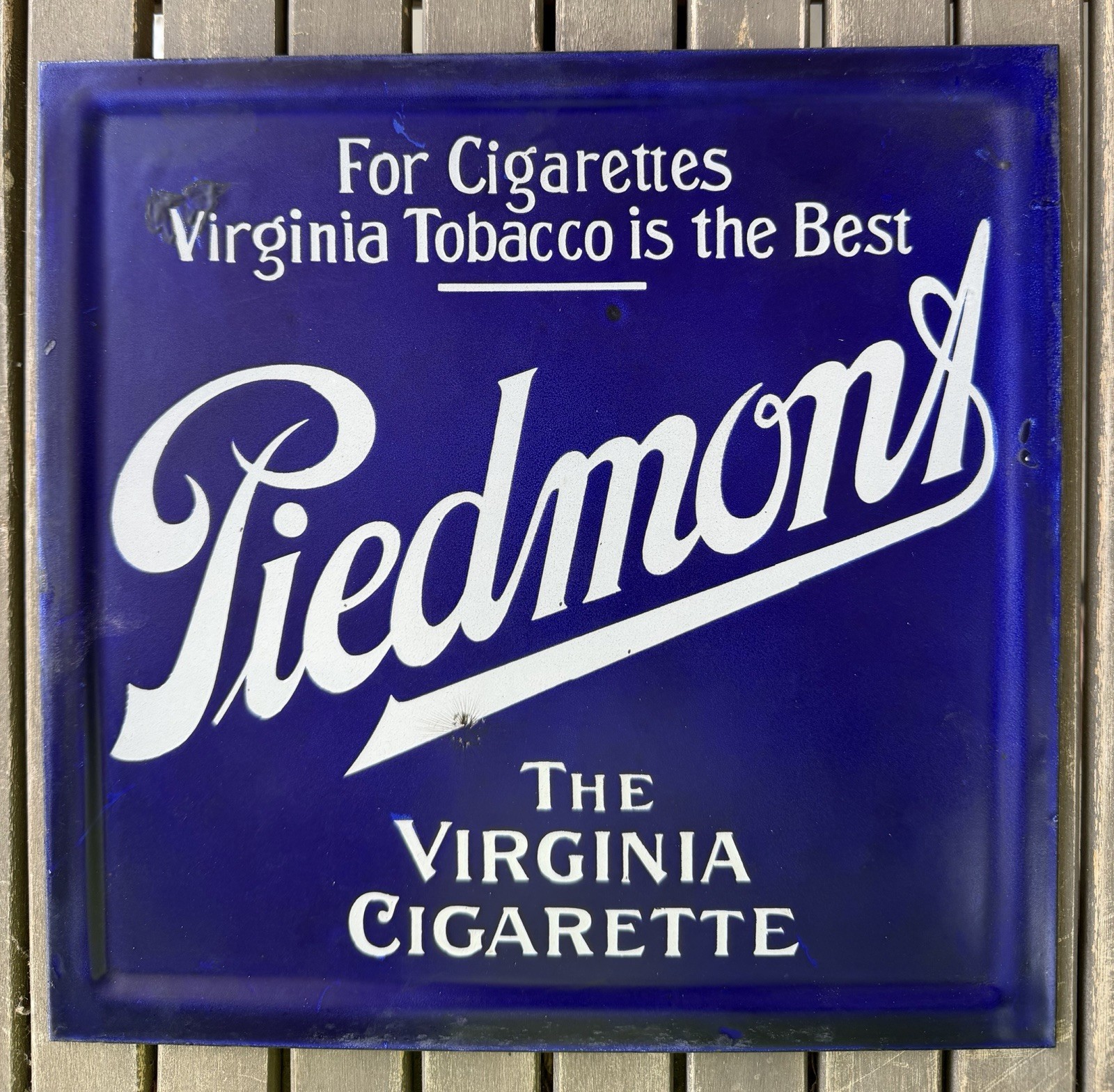 Original Piedmont Cigarettes DSP Porcelain Chair Back Sign Tobacco Virginia