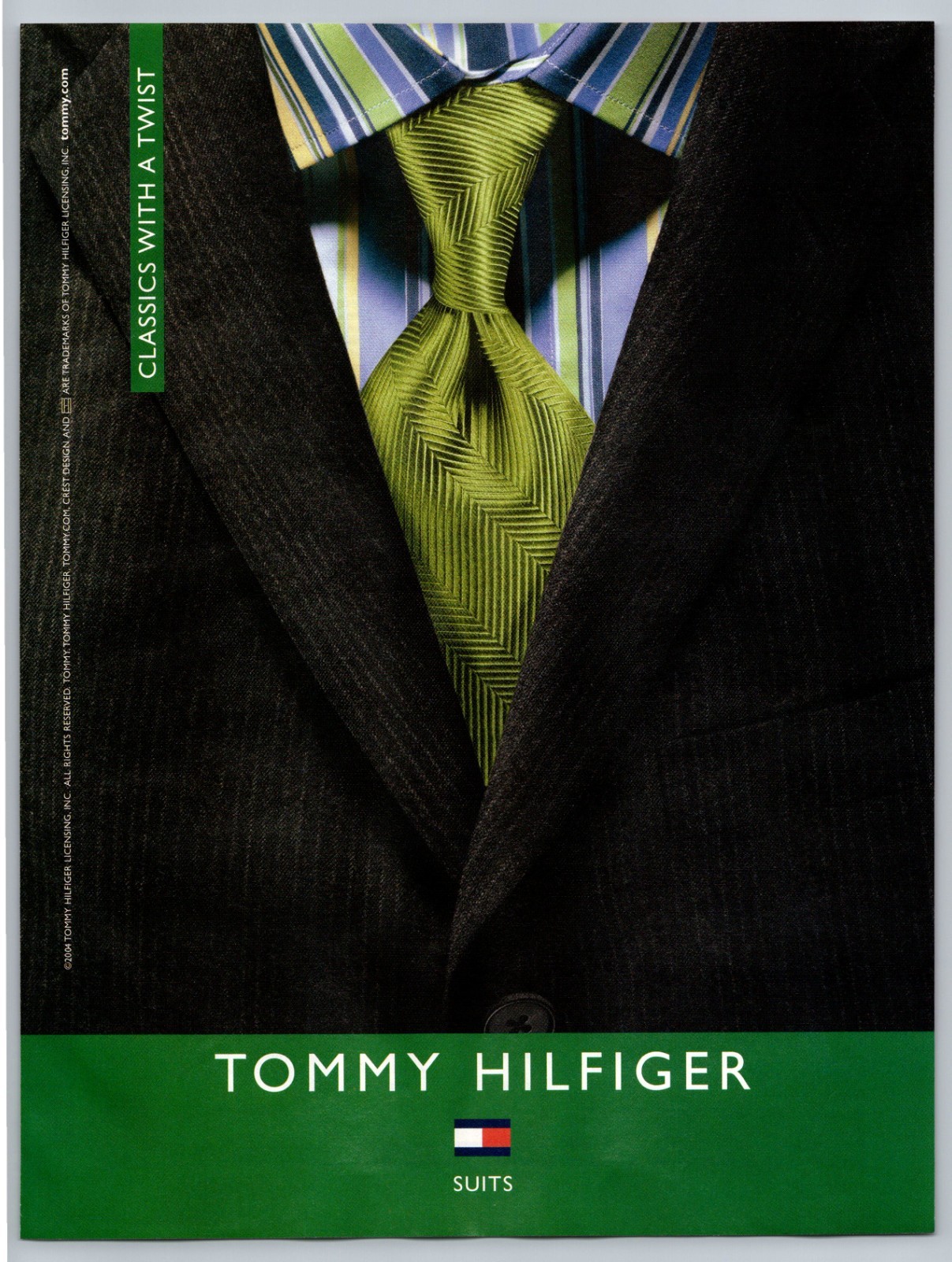 Tommy Hilfiger Suits Mens Suit Green Tie Striped Shirt 2004 Advertisement