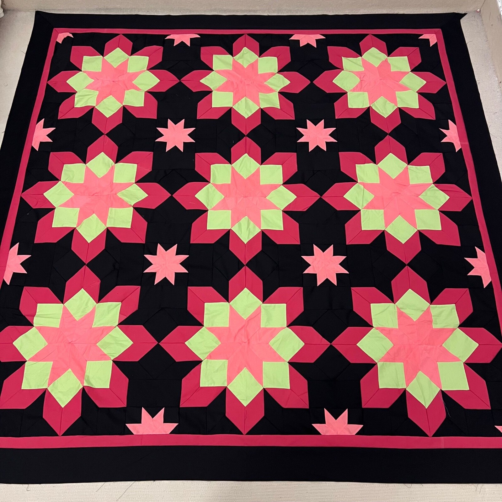 Daisy Flowers Handmade Machine Pieced Cotton Queen Patchwork quilt top/topper