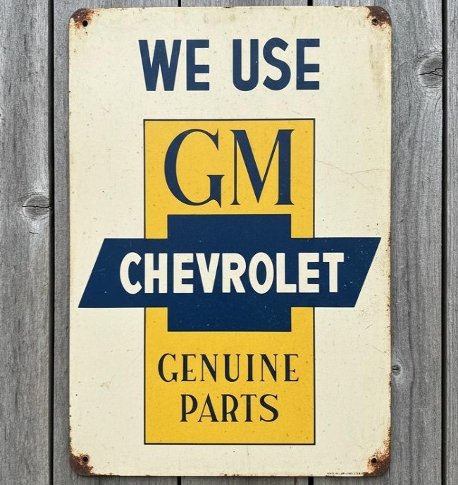 We Use Genuine GM Chevrolet Parts Vintage Novelty 8 x 12 Metal Sign New!