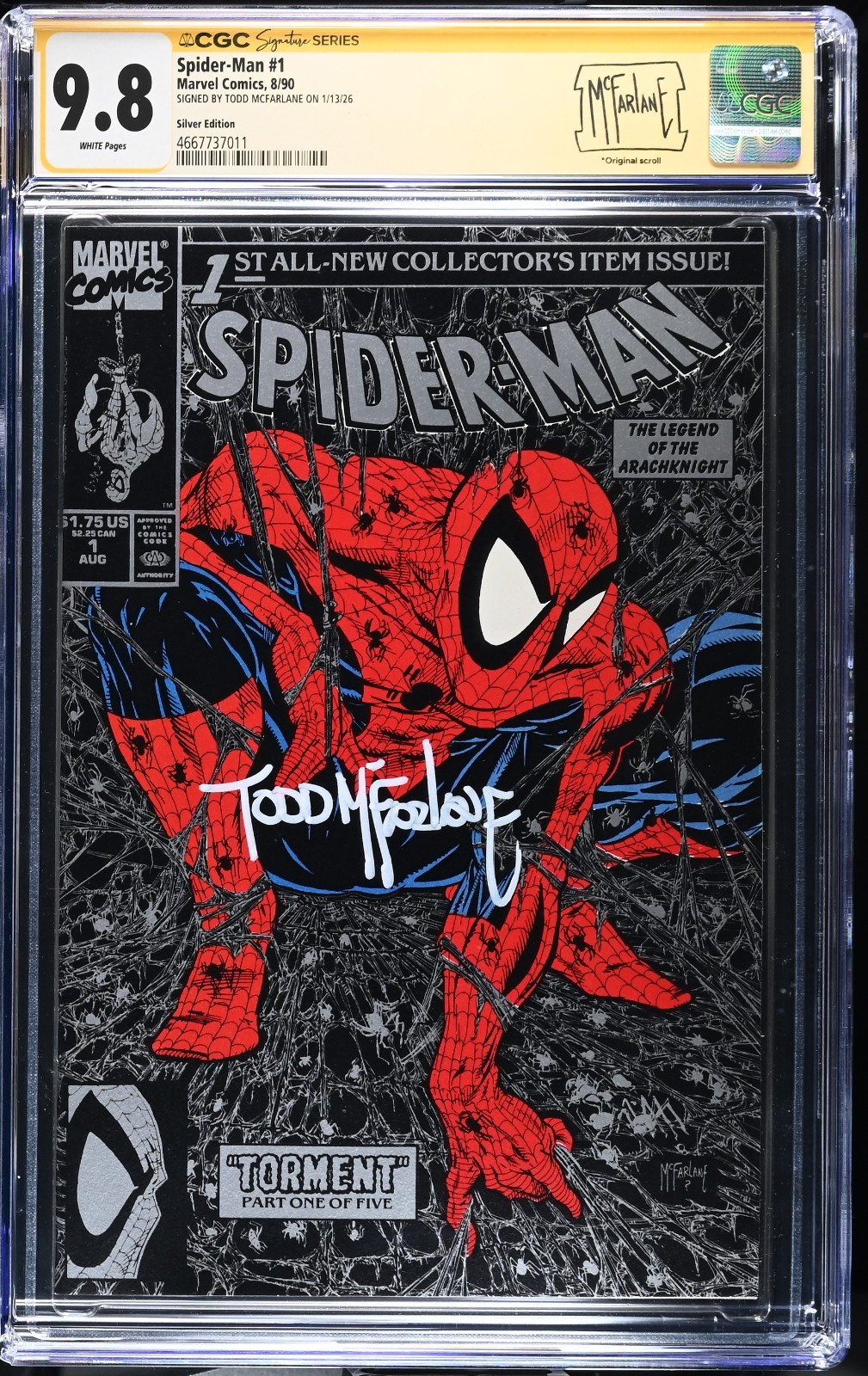 Spider-man 1 Cgc 9.8 1990 Silver Signed Signature Todd McFarlane Custom Label