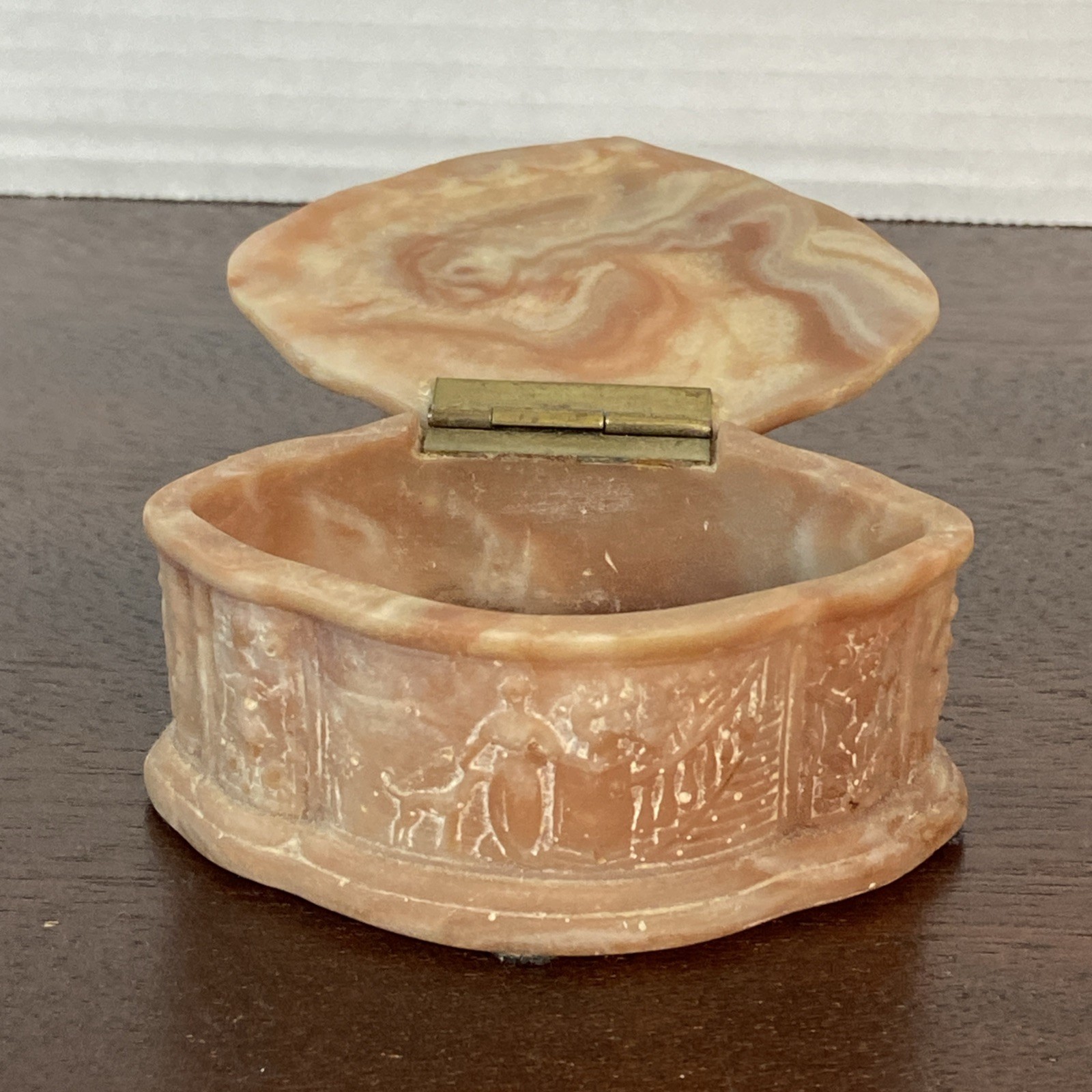 Vintage Genuine Incolay Stone Jewelry Trinket Box Victorian Inspired Scenes USA