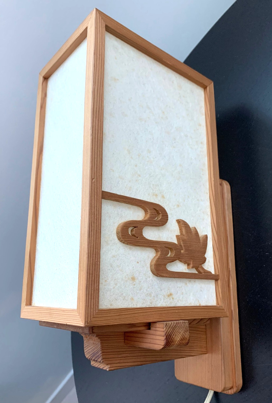 1960s Japanese Wall Sconce Paper Wood Plug In Corded Shirokiya Wall Lamp