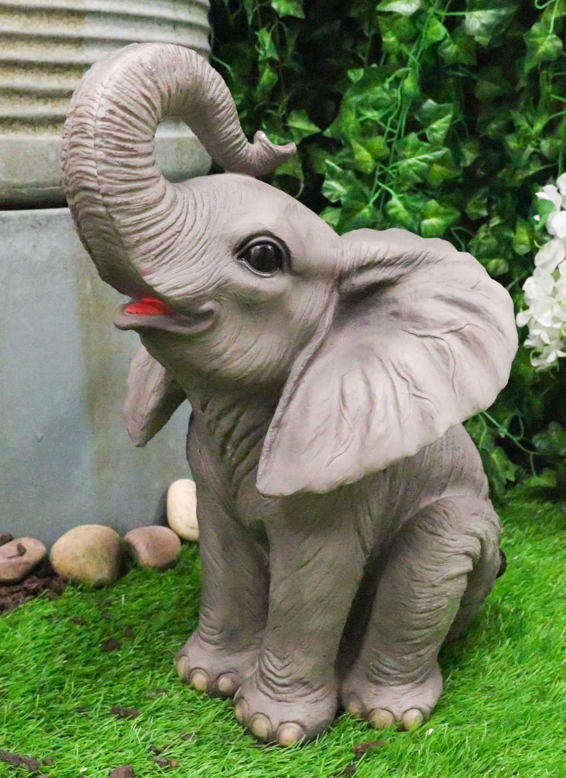 Ebros Ruby The Elephant Sitting Pretty with Trunk Up Large Statue 17″ Tall