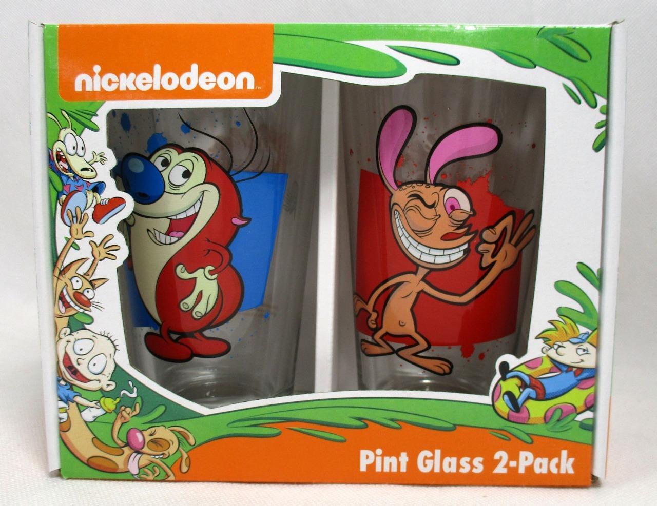 Nickelodeon Ren & Stimpy Pint Glass 2-Pack Set 16 oz Beer Cup Bar Drinkware A-11