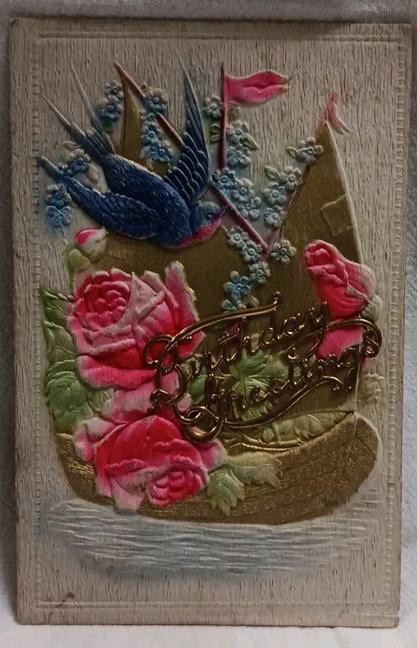 BirthdayEMBOSSED BLUEBIRD Greeting with metal Written Greeting_SEE PHOTO 8