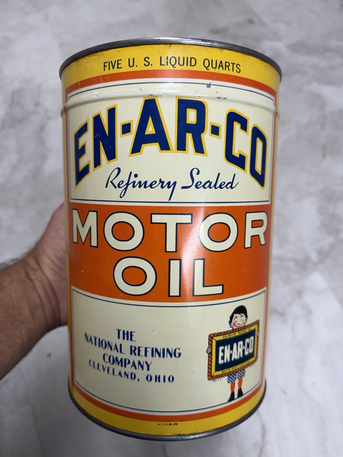 Vintage 5 Quart ENARCO Motor Oil Can Original Soldered Seam Empty