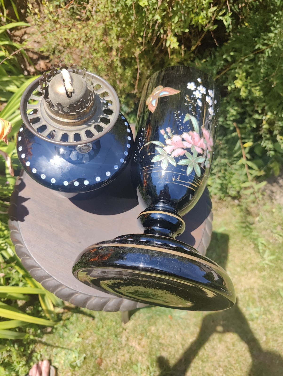 Original Victorian Famille Noire Enamel Decoration Butterflies Drop In Font Perf