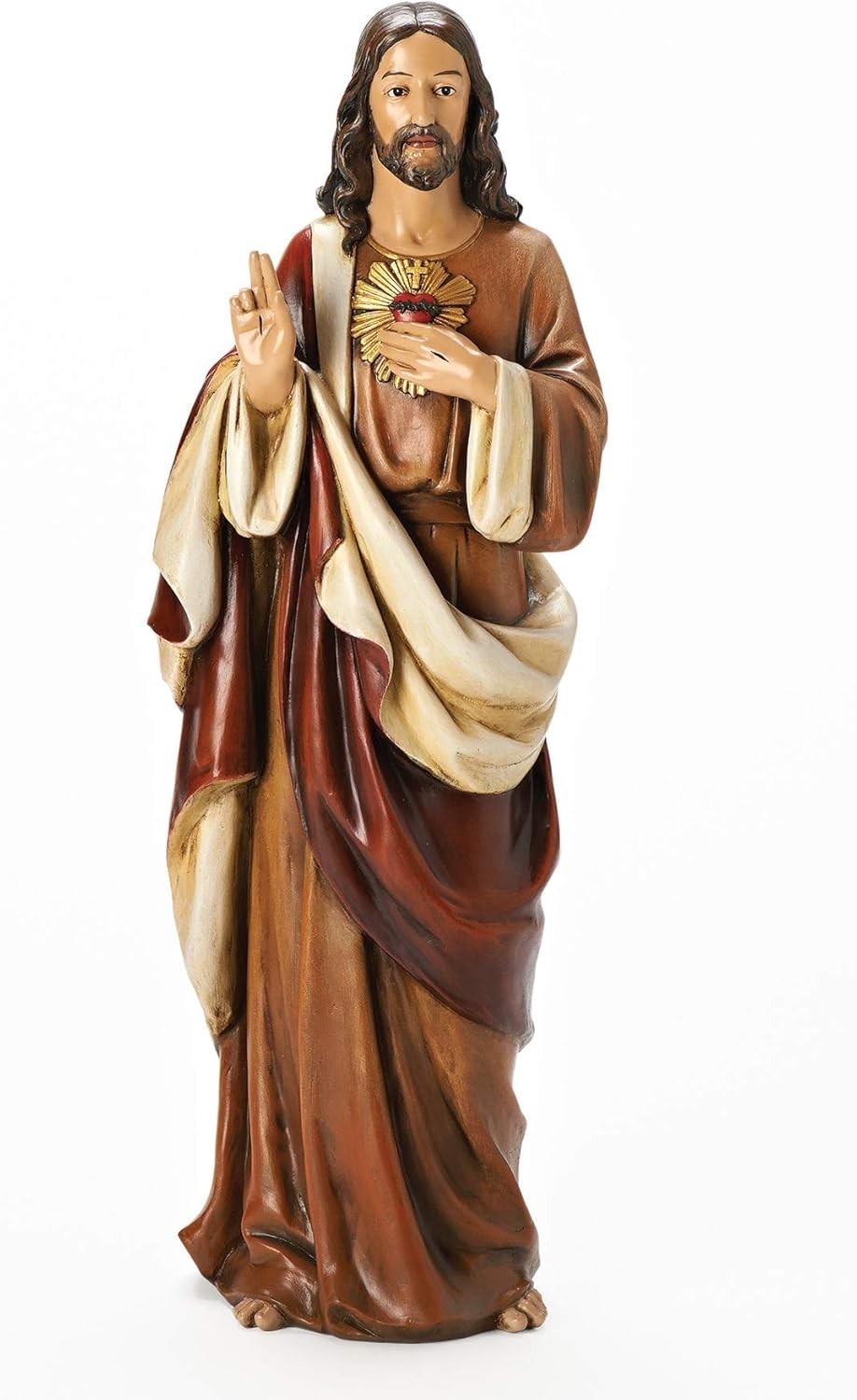 Intricate Sacred Heart of Jesus Devotional Statue in Glossy Finish – 18″ High