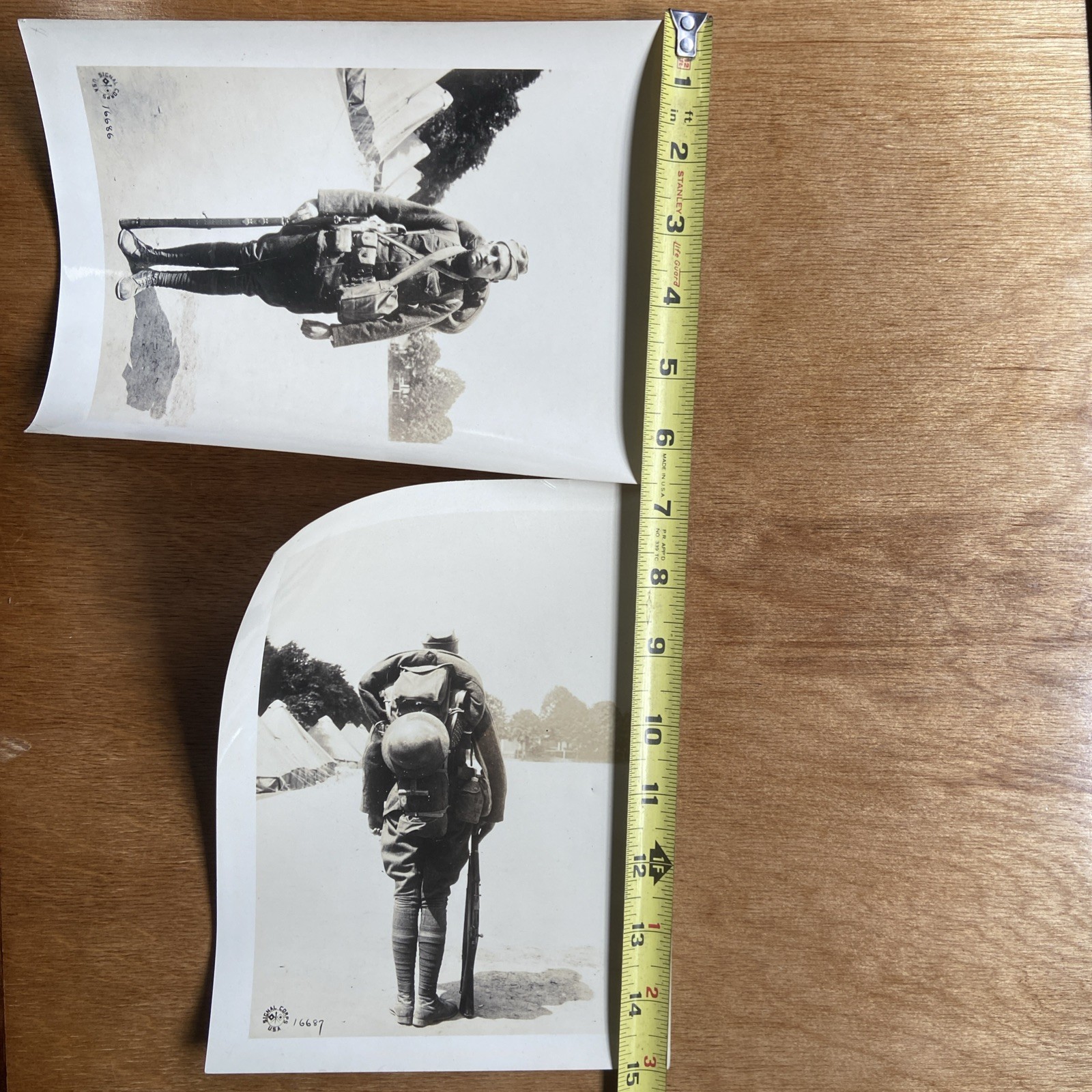2 Original WWI US Army Signal Corps Photographs 16686 16687 Infantry Gear AEF