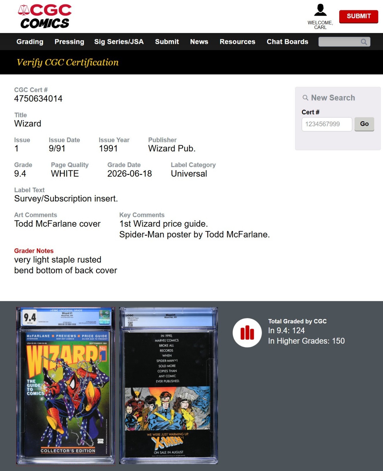 Wizard #1 ⭐️ CGC 9.4 WP ⭐️ Todd McFarlane Cover Spider-Man Magazine 1991