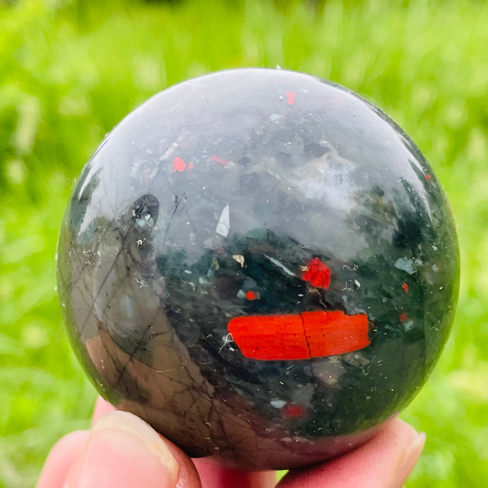 0.26LB TOP Natural blood stone quartz ball hand carved crystal sphere healing