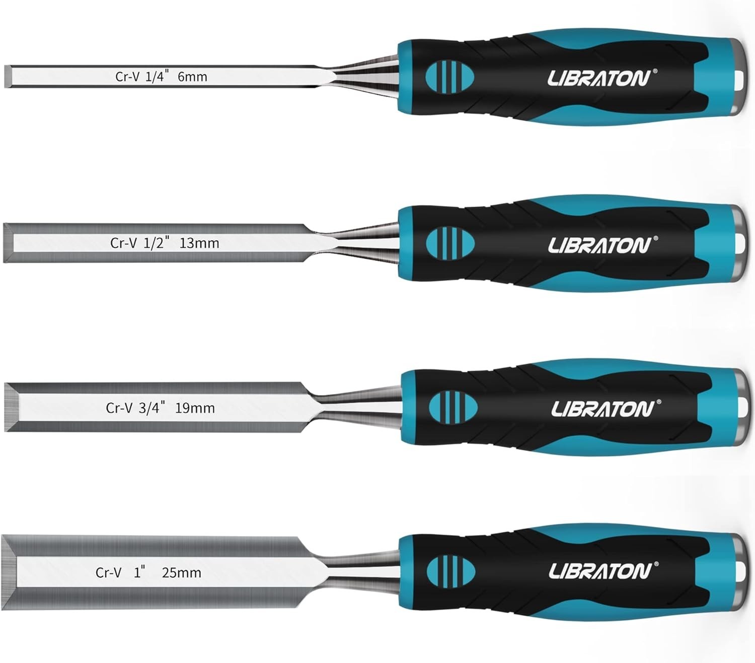4-Piece Wood Chisel Set: Chrome Vanadium Steel for Precision Woodworking