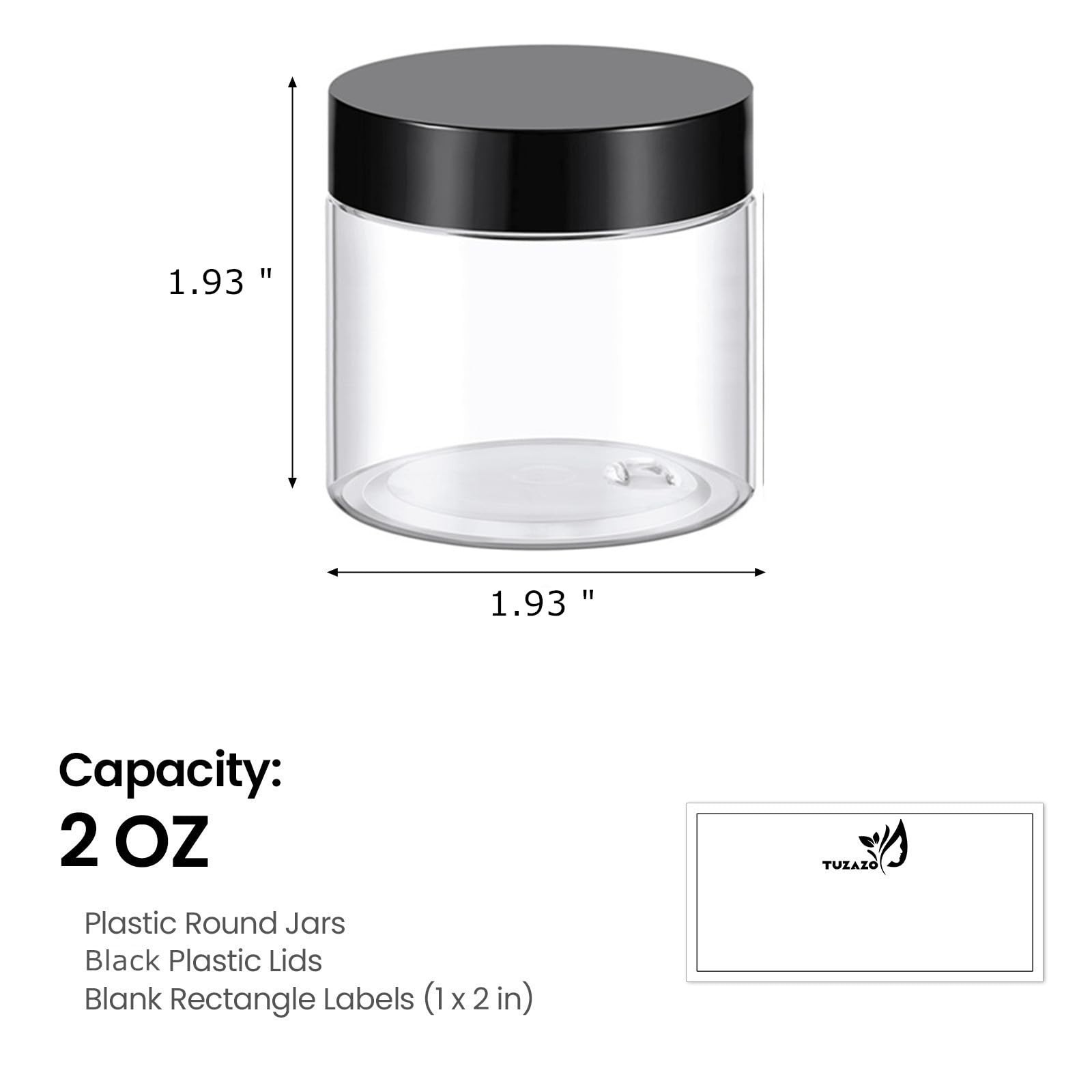 36 Pack 2 Oz Plastic Container Jars with Lids BPA Free, Empty 2 Oz, Clear