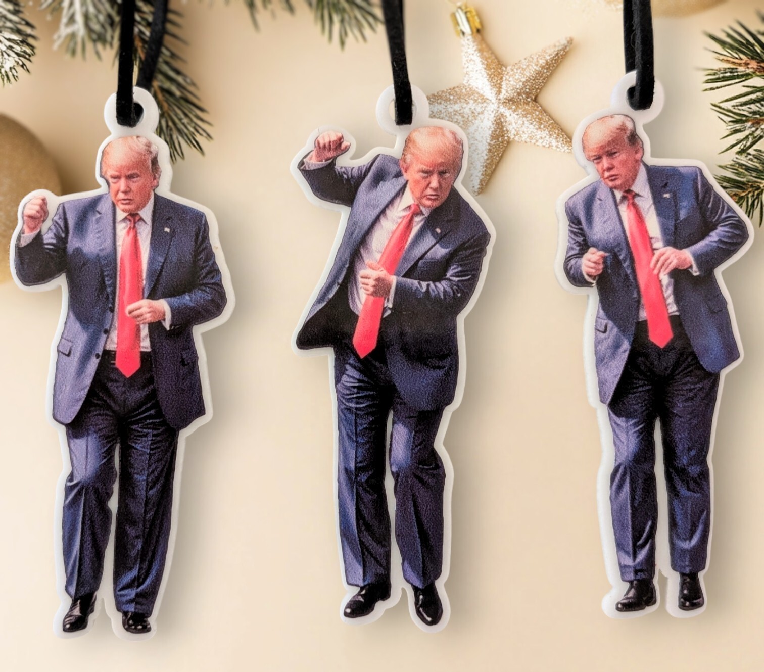 Trump Dancing Ornament Set of 3 – 3.25″ MAGA Christmas 2024 Decor Funny Gift USA