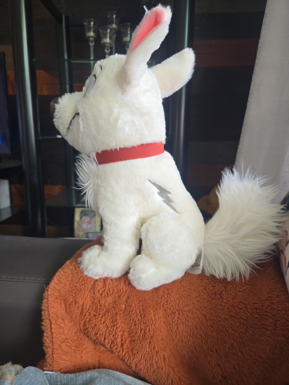 Disney Parks BOLT Plush White Dog Red Collar Fluffy Tail 12 Inch