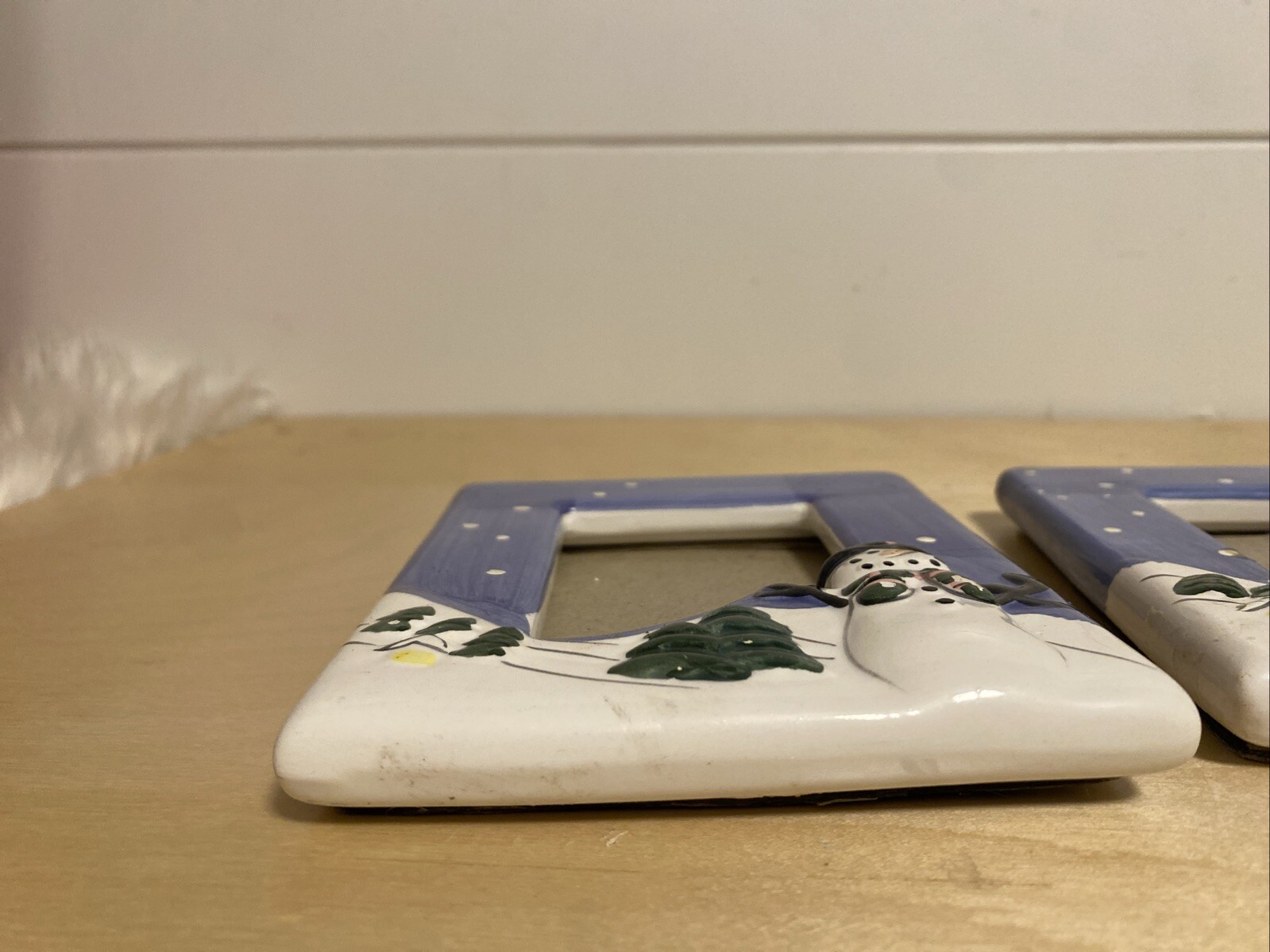 2 Snowmen Ceramic Christmas Photo Frames Holder Inside Measures 3.5”X 2.5”