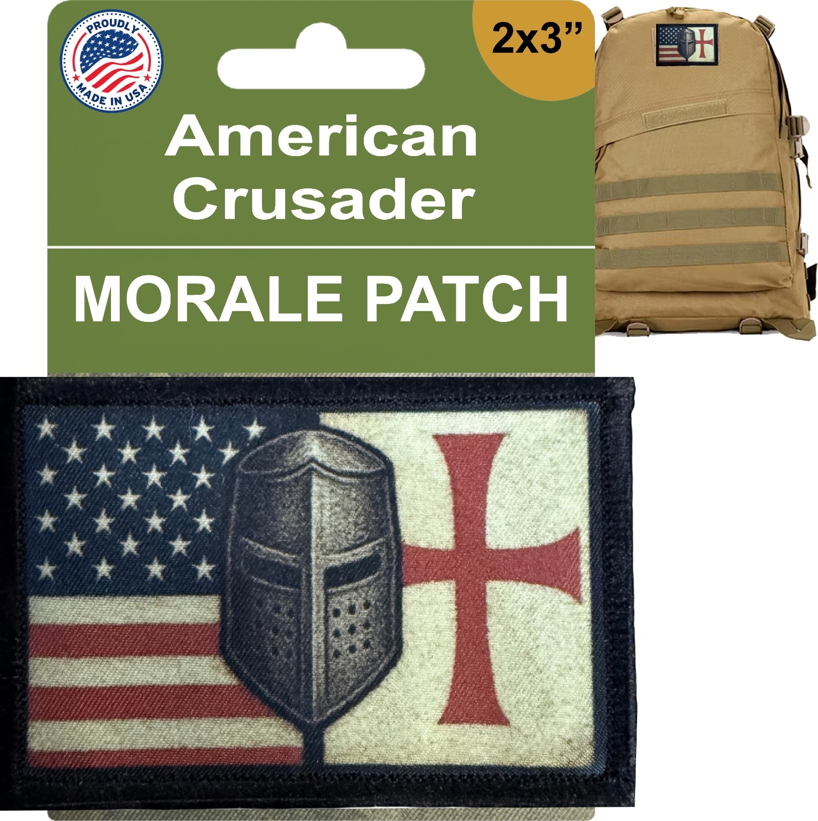 USA Flag Templar Cusader Morale Patch – 2×3 Christian Patch hook and loop