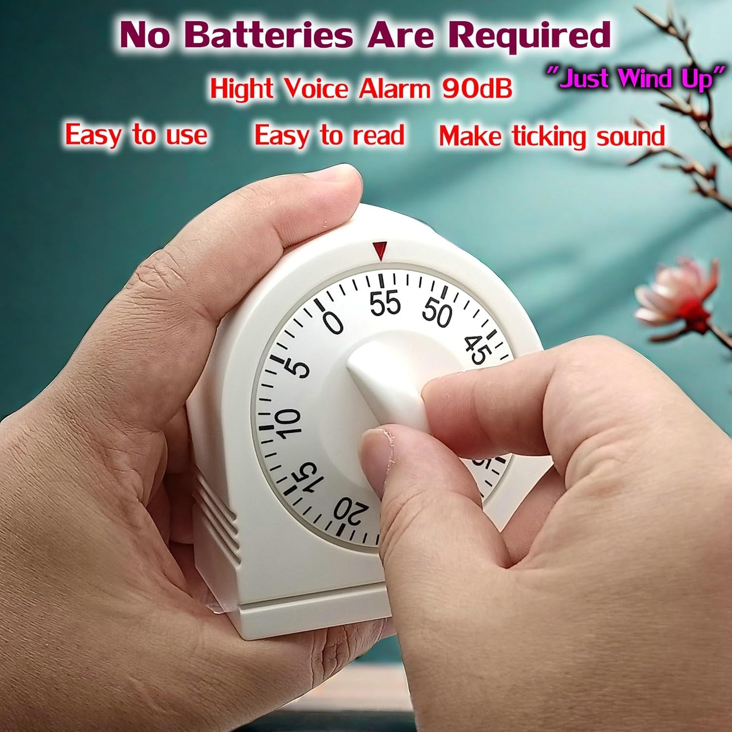 60 Minute White Mechanical Wind Up Timer Loud Alarm Visual Countdown Timer
