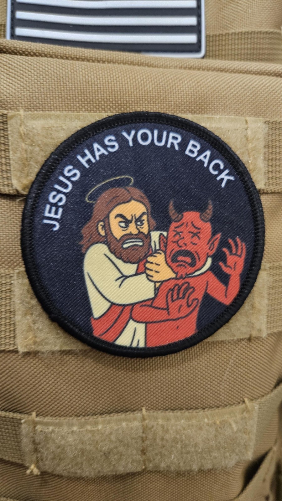 Jesus has your back meme funny patch 3″ circle hook & loop Christian