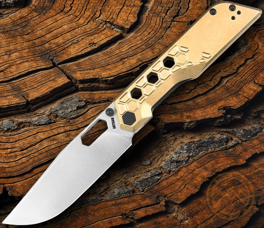 Artisan Beest Linerlock Folding Knife 3.63″ AR-RPM9 Steel Blade Brass Handle